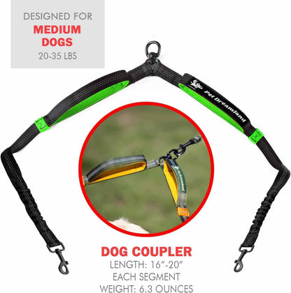Exquisite Double Dog Coupler No Tangle Swivel for Two Medium Dogs. Premium Quality Attachment for Easy Dog Walking. You Will Absolutely Love This Amazing Gear (Black & Green)