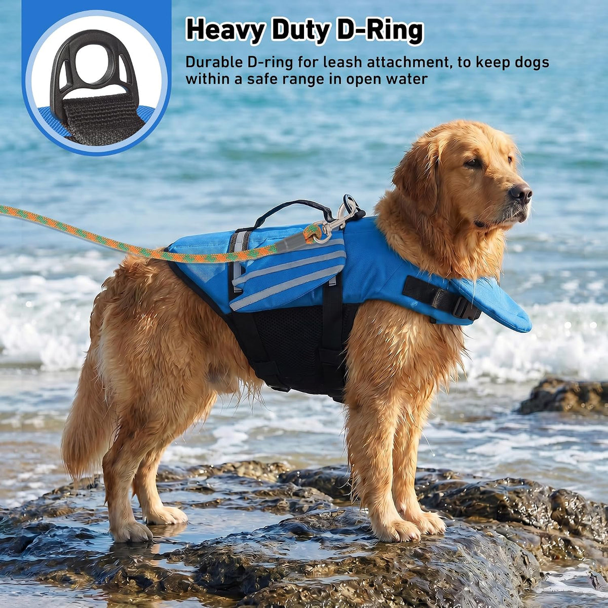 Dog Life Jacket, Cute Wings Adjustable Dog Life Vest with Chin Float and Handle for Swimming Boating Reflective High Buoyancy Swim Float Vest for Small Medium Large Dogs (Blue, XS)