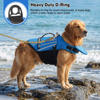 Dog Life Jacket, Cute Wings Adjustable Dog Life Vest with Chin Float and Handle for Swimming Boating Reflective High Buoyancy Swim Float Vest for Small Medium Large Dogs (Blue, XS)