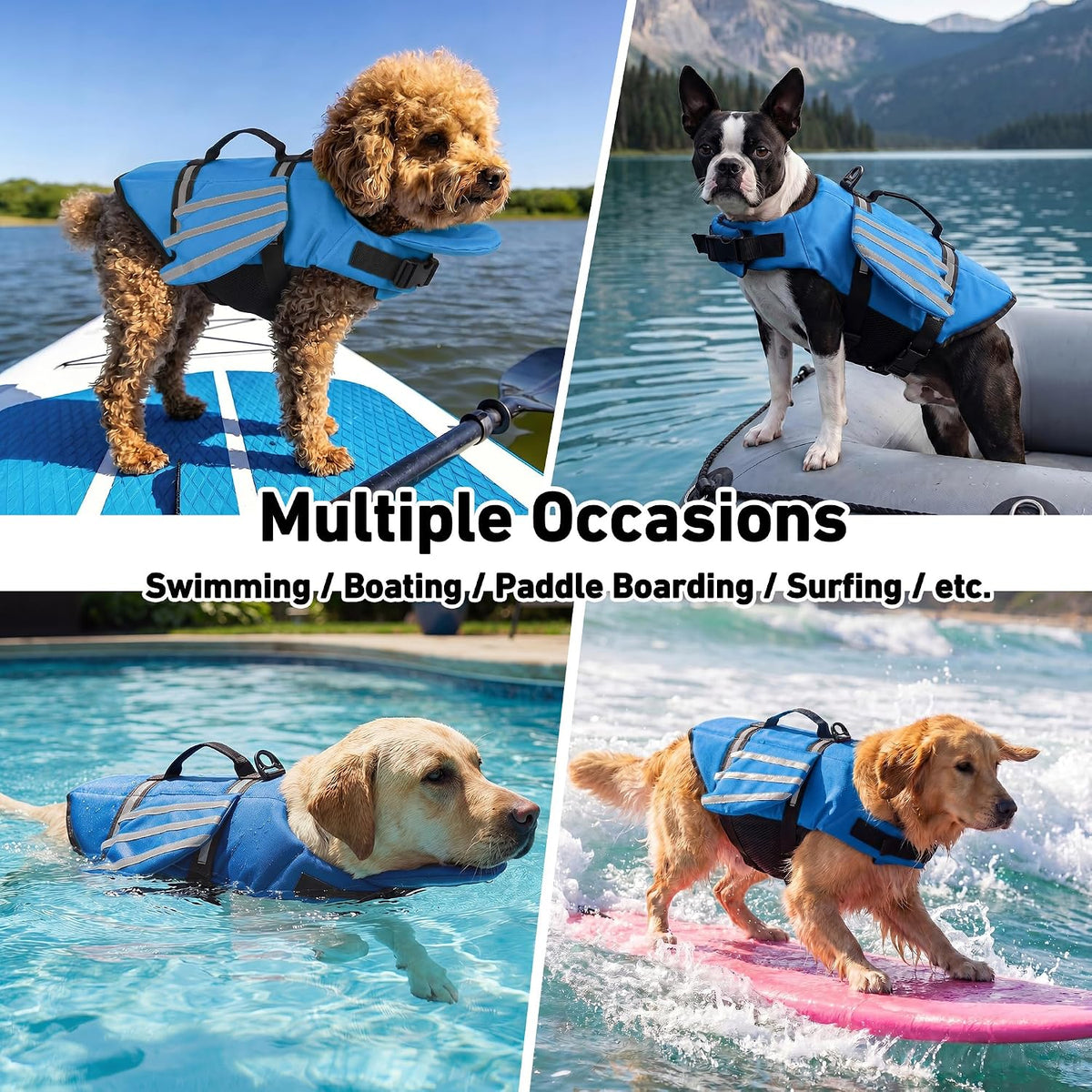 Dog Life Jacket, Cute Wings Adjustable Dog Life Vest with Chin Float and Handle for Swimming Boating Reflective High Buoyancy Swim Float Vest for Small Medium Large Dogs (Blue, XS)