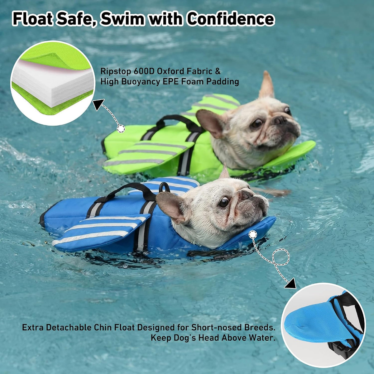 Dog Life Jacket, Cute Wings Adjustable Dog Life Vest with Chin Float and Handle for Swimming Boating Reflective High Buoyancy Swim Float Vest for Small Medium Large Dogs (Blue, XS)